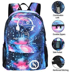 Galaxy School Backpack for Boys /Girls, Anime Luminous Backpack for Kids School Bags Casual Daypack with USB Charging Port