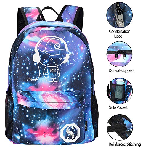 Galaxy School Backpack for Boys /Girls, Anime Luminous Backpack for Kids School Bags Casual Daypack with USB Charging Port