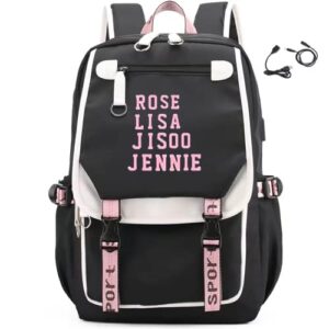 bbslevy with usb and audio cable for students, double backpack casual backpack, 15.6-inch laptop blackpink (black), 11.4 * 6.3 * 18