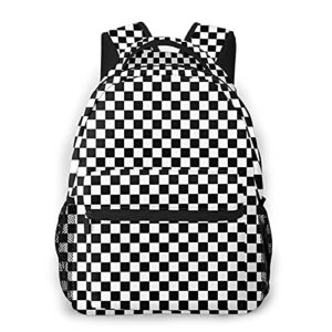 gregtins black white race checkered backpack laptop backpack hiking daypack shoulder bag,school bookbag nurse casual work bags fits 15.6 inch, one size