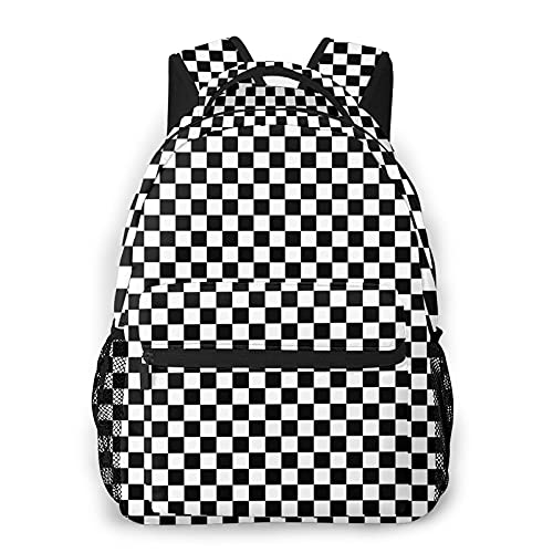 GregTins Black White Race Checkered Backpack Laptop Backpack Hiking Daypack Shoulder Bag,School Bookbag Nurse Casual Work Bags Fits 15.6 Inch, One Size