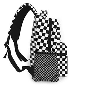 GregTins Black White Race Checkered Backpack Laptop Backpack Hiking Daypack Shoulder Bag,School Bookbag Nurse Casual Work Bags Fits 15.6 Inch, One Size