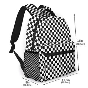 GregTins Black White Race Checkered Backpack Laptop Backpack Hiking Daypack Shoulder Bag,School Bookbag Nurse Casual Work Bags Fits 15.6 Inch, One Size