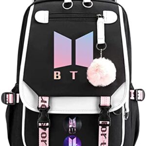 YX&ST Kpop BTS School Backpack Merchandise, Features USB and Audio Cable Interface Breakers, Suitable For Students, BTS Laptop Backpacks and Casual Backpack