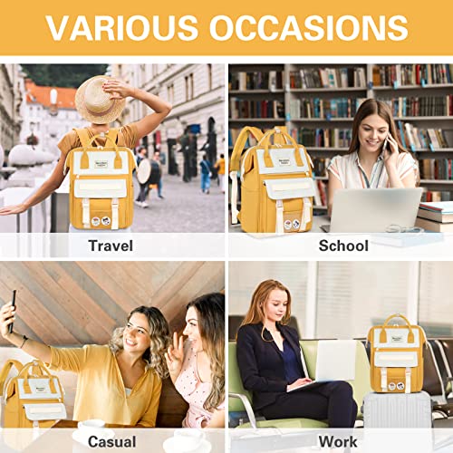 Bevalsa Laptop Backpack 15.6 Inch Stylish College School Bag/Casual Daypacks/Work Bags /Travel Backpack for Women Men for Teens Girls Anti-Theft (Yellow)