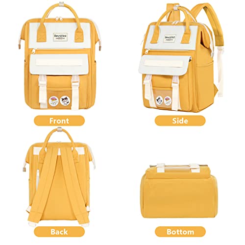 Bevalsa Laptop Backpack 15.6 Inch Stylish College School Bag/Casual Daypacks/Work Bags /Travel Backpack for Women Men for Teens Girls Anti-Theft (Yellow)
