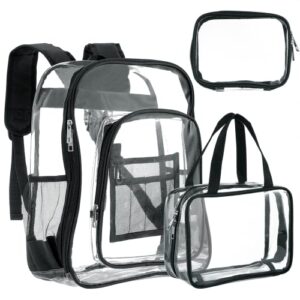 gekmor 3pack clear backpack set stadium approved, transparent backpack with see through lunch bag and pencil case-heavy duty pvc