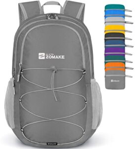 zomake 28l packable backpack:lightweight hiking backpacks – foldable water resistant back pack for travel camping outdoor hiking day pack (medium grey)