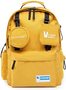 laptop backpack women men, college bookbag water resistant travel backpacks stylish school student bag gift casual hiking daypack with anti theft pocket fits 14-15 inch computer, yellow