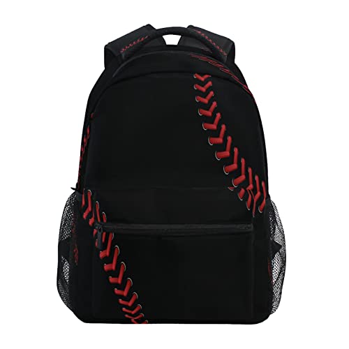 STAYTOP Black Baseball Laces Backpacks Travel School Bags for Boys Girls School Computer Backpacks Book Bag Travel Hiking Camping Daypack, 16x11.4x6.9in