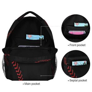 STAYTOP Black Baseball Laces Backpacks Travel School Bags for Boys Girls School Computer Backpacks Book Bag Travel Hiking Camping Daypack, 16x11.4x6.9in