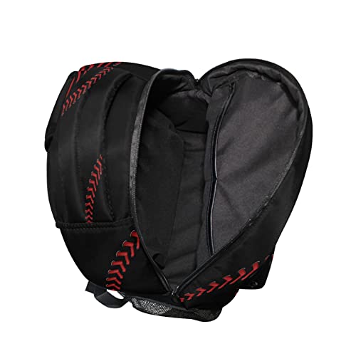 STAYTOP Black Baseball Laces Backpacks Travel School Bags for Boys Girls School Computer Backpacks Book Bag Travel Hiking Camping Daypack, 16x11.4x6.9in