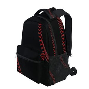 STAYTOP Black Baseball Laces Backpacks Travel School Bags for Boys Girls School Computer Backpacks Book Bag Travel Hiking Camping Daypack, 16x11.4x6.9in