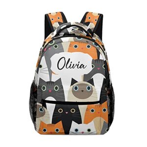 cute cat funny backpack personalized name causual daypack for sport camping