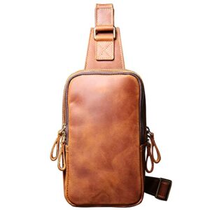 guimiaray vintage men’s sling bag crazy horse leather chest bag simplicity outdoor casual crossbody bag