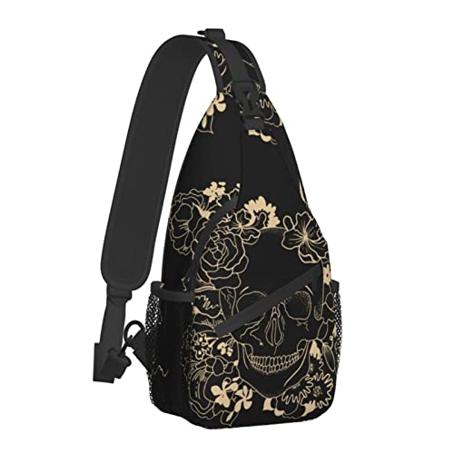 Yrebyou Skull Sling Bag For Travel Crossbody Shoulder Backpack For Women Men Chest Daypack For Traveling Hiking Outdoor