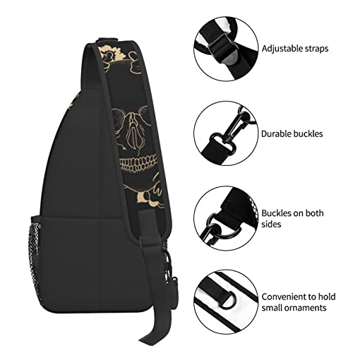 Yrebyou Skull Sling Bag For Travel Crossbody Shoulder Backpack For Women Men Chest Daypack For Traveling Hiking Outdoor