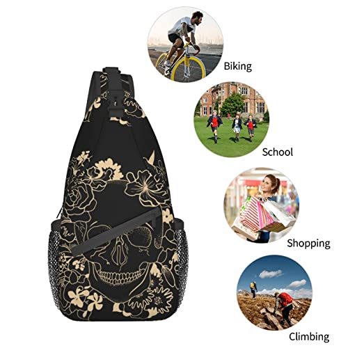 Yrebyou Skull Sling Bag For Travel Crossbody Shoulder Backpack For Women Men Chest Daypack For Traveling Hiking Outdoor