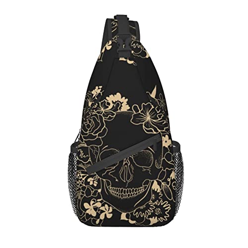 Yrebyou Skull Sling Bag For Travel Crossbody Shoulder Backpack For Women Men Chest Daypack For Traveling Hiking Outdoor