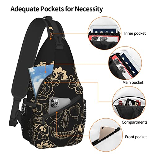 Yrebyou Skull Sling Bag For Travel Crossbody Shoulder Backpack For Women Men Chest Daypack For Traveling Hiking Outdoor