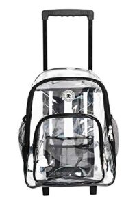 niceandgreat rolling clear backpack heavy duty bookbag quality see through workbag travel daypack transparent school book bags with wheels black