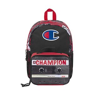 champion unisex child youth & lunch kit combo backpacks, black/scarlet, one size us