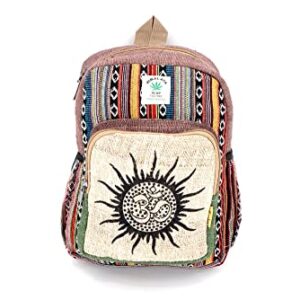 Unique Design Sun with Om Print 100% Himalaya Hemp Backpack Small Backpack Hippie Backpack Festival Backpack Hiking and Laptop Backpack FAIR TRADE Handmade with Love.