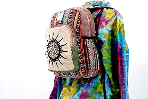 Unique Design Sun with Om Print 100% Himalaya Hemp Backpack Small Backpack Hippie Backpack Festival Backpack Hiking and Laptop Backpack FAIR TRADE Handmade with Love.