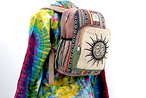 Unique Design Sun with Om Print 100% Himalaya Hemp Backpack Small Backpack Hippie Backpack Festival Backpack Hiking and Laptop Backpack FAIR TRADE Handmade with Love.