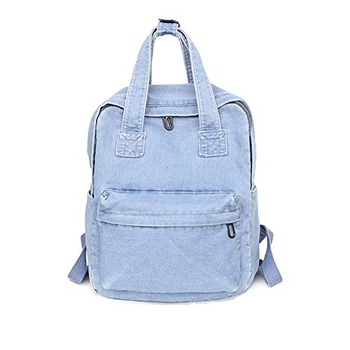 Girls Vintage Denim Backpack Jeans Daypack Bag Travel Bag Rucksack (Light Blue)