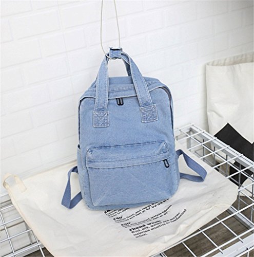 Girls Vintage Denim Backpack Jeans Daypack Bag Travel Bag Rucksack (Light Blue)