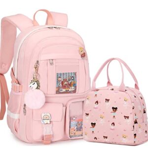laptop backpacks 16 inch school bag with lunch box set college elementary backpack cute lunch bag anti theft travel daypack large bookbags for teens girls women kids students (pink- dance girls)