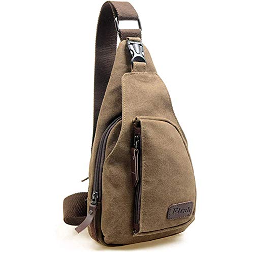 Canvas Sling Bag Small Crossbody Backpack Hiking Daypack Rucksack for Men Women Outdoor Cycling Travel (brown)