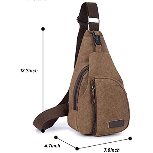 Canvas Sling Bag Small Crossbody Backpack Hiking Daypack Rucksack for Men Women Outdoor Cycling Travel (brown)