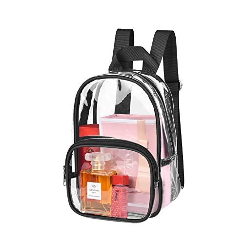 MAY TREE Clear Mini Backpack Fashion Cute Clear Backpack Stadium Approved for Work Concert Security Travel Sports (Black)