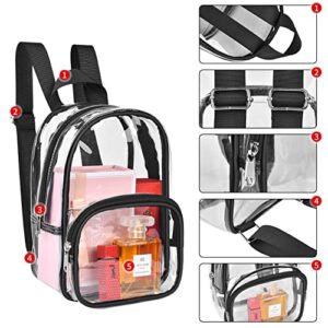 MAY TREE Clear Mini Backpack Fashion Cute Clear Backpack Stadium Approved for Work Concert Security Travel Sports (Black)