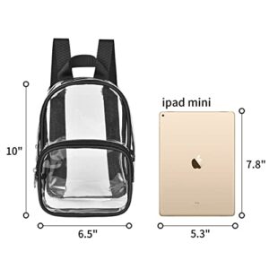 MAY TREE Clear Mini Backpack Fashion Cute Clear Backpack Stadium Approved for Work Concert Security Travel Sports (Black)