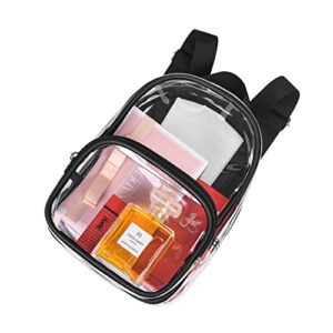 MAY TREE Clear Mini Backpack Fashion Cute Clear Backpack Stadium Approved for Work Concert Security Travel Sports (Black)