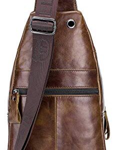 Leather Sling Bag for Men,Casual Crossbody Shoulder Backpack Travel Chest Bag