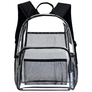 large clear backpack heavy duty pvc transparent bookbag see through plastic backpacks for stadium school work concert sport event security travel(black)
