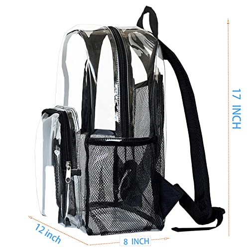 Large Clear Backpack Heavy Duty PVC Transparent Bookbag See Through Plastic Backpacks for Stadium School Work concert Sport Event Security Travel(black)