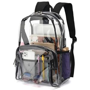 clear backpack school bag bookbag, heavy duty pvc plastic transparent see through backpacks for men women girls boys (black)