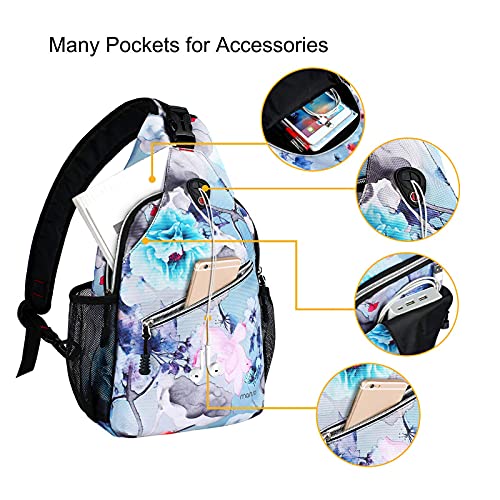 MOSISO Sling Backpack,Travel Hiking Daypack Pattern Rope Crossbody Shoulder Bag, Ink-wash Painting