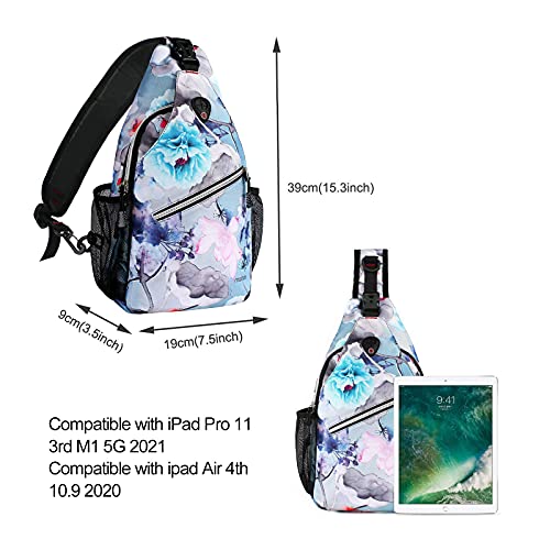 MOSISO Sling Backpack,Travel Hiking Daypack Pattern Rope Crossbody Shoulder Bag, Ink-wash Painting