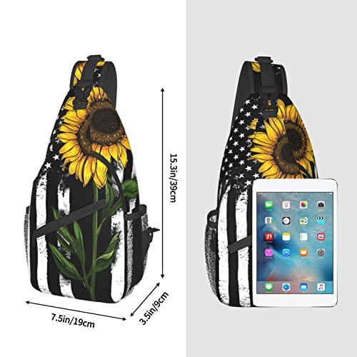 Sunflower And American Flag Crossbody Sling Backpack Shoulder Chest Urben Sling Bag Travel Hiking Chest Bag Daypack For Women & Men