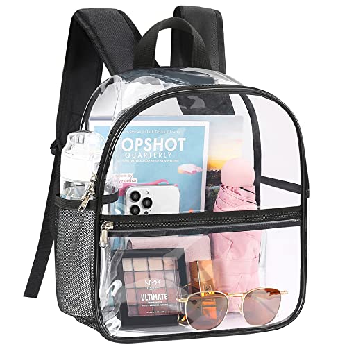 Mossio Clear PVC Mini Backpack Stadium Approved, Backpack with Adjustable Strap for Concert, Beach, Work, Travel & Sporting Black