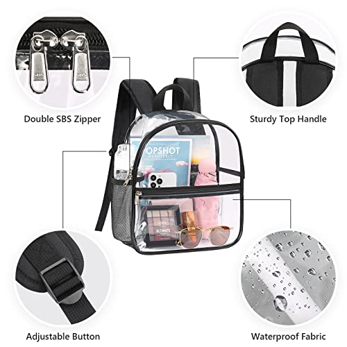 Mossio Clear PVC Mini Backpack Stadium Approved, Backpack with Adjustable Strap for Concert, Beach, Work, Travel & Sporting Black