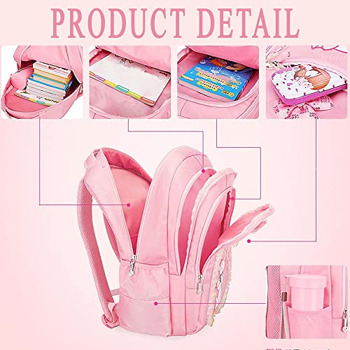 Cat Printed Girls Backpack Kids School Bookbag for Primary Students Pink