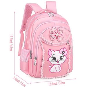 Cat Printed Girls Backpack Kids School Bookbag for Primary Students Pink