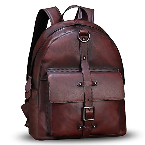 Genuine Leather Backpack for Women Vintage Travel Daypack Casual College Backbag Handmade Cowhide Rucksack (Coffee) Medium